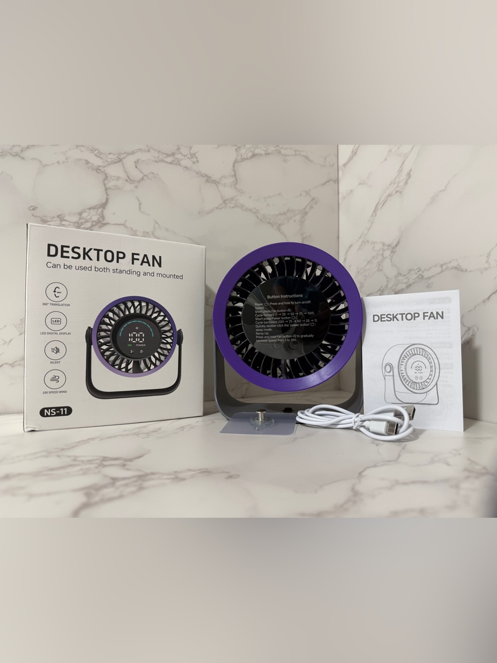 Portable Desk Fan in Purple and Black